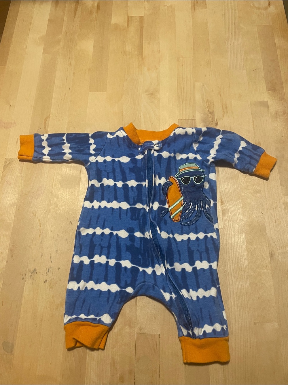 Koala Kids Blue Tie-Dye Octopus Bodysuit with Orange Trim